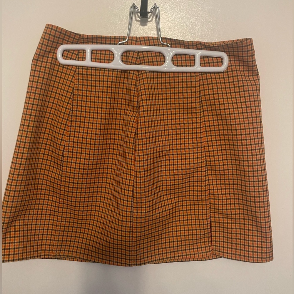 Urban‎ Outfitters Orange Plaid Mini Skirt Fall Colors Small A-Line Slit